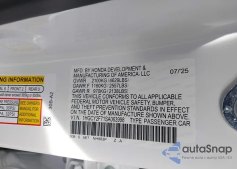 2025 Honda Accord Hybrid Sport-L z USA, uszkodzony, nr VIN 1HGCY2F71SA063998